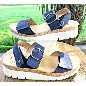 Samuel Hubbard Womens 7.5 Wide Portola Two-Strap Blue Nubuck Adjustable 1825